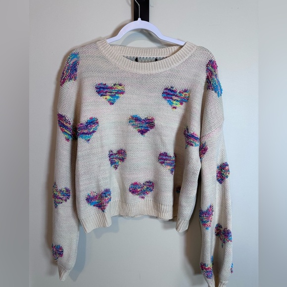 None Sweaters - Women’s large no tag 80’s  lisa frank style yarn multi color hearts